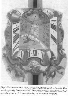 Fig 4. Elaborate sundial on the tower of Natters Church in Austria