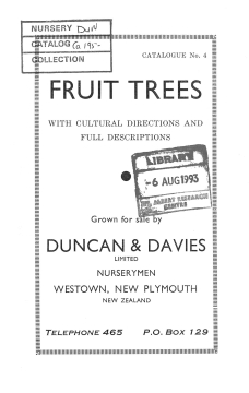 Duncan and Davies, Catalogue No. 4, Fruit Trees, with cultural directions and full descriptions, c. 195?