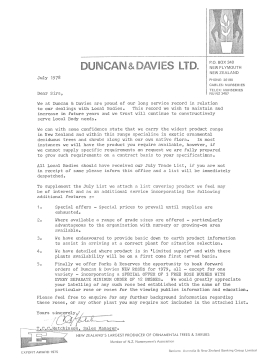 Duncan & Davies supplement to wholesale tree & shrub list, July 1978