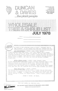 Duncan & Davies wholesale tree & shrub list, July 1978