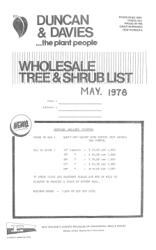 Duncan & Davies wholesale tree & shrub list, May 1978